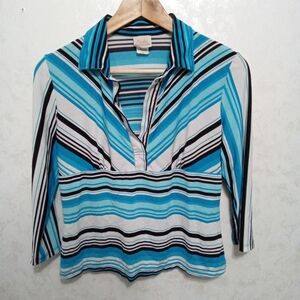 Fiorlini International Women’s Blue Striped Button-Down Top, Size M
